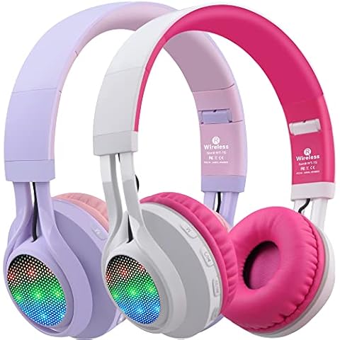 Riwbox 2 Packs WT-7S Kids Headphones Wireless, Foldable Stereo Bluetooth Headset with Mic Compatible with PC/Laptop/Tablet/iPad Cover