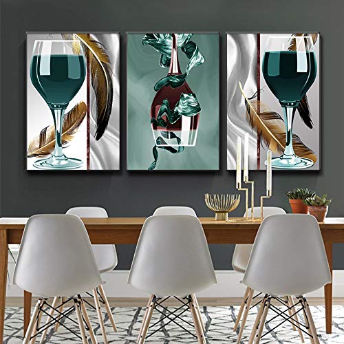 Toile verre à vin avec plume pour habiller un mur vide de cuisine peinture moderne 30x45cm