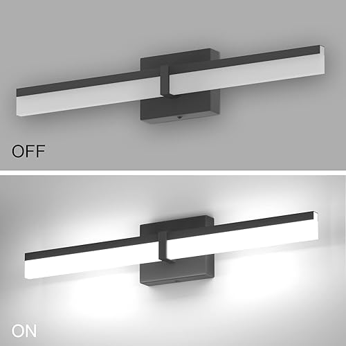 Miniatura 5 de Tipace Lámparas de baño negras de 24 pulgadas, luces LED modernas sobre espejo (luz blanca, 6000 K)