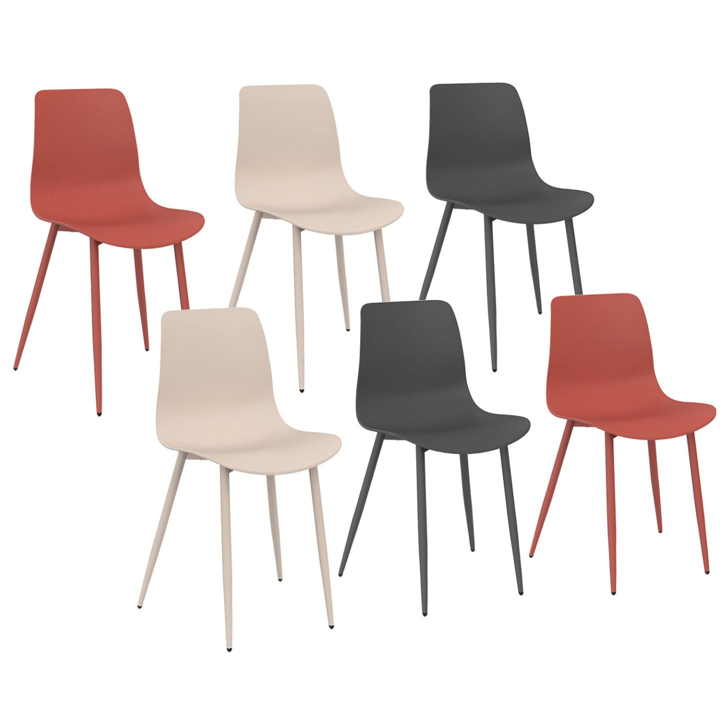 IDMarket - Set di 6 sedie KIARA in colore misto grigio scuro x2, terracotta x2, beige x2 con gambe in metallo