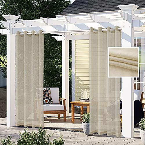 LORDTEX Linen Outdoor Sheer Curtains for Patio Grommet Indoor Curtain for Living Room, Bedroom, Porch, Pergola, Cabana, Set of 2 Panels,52 x 84 inch,Linen Taupe