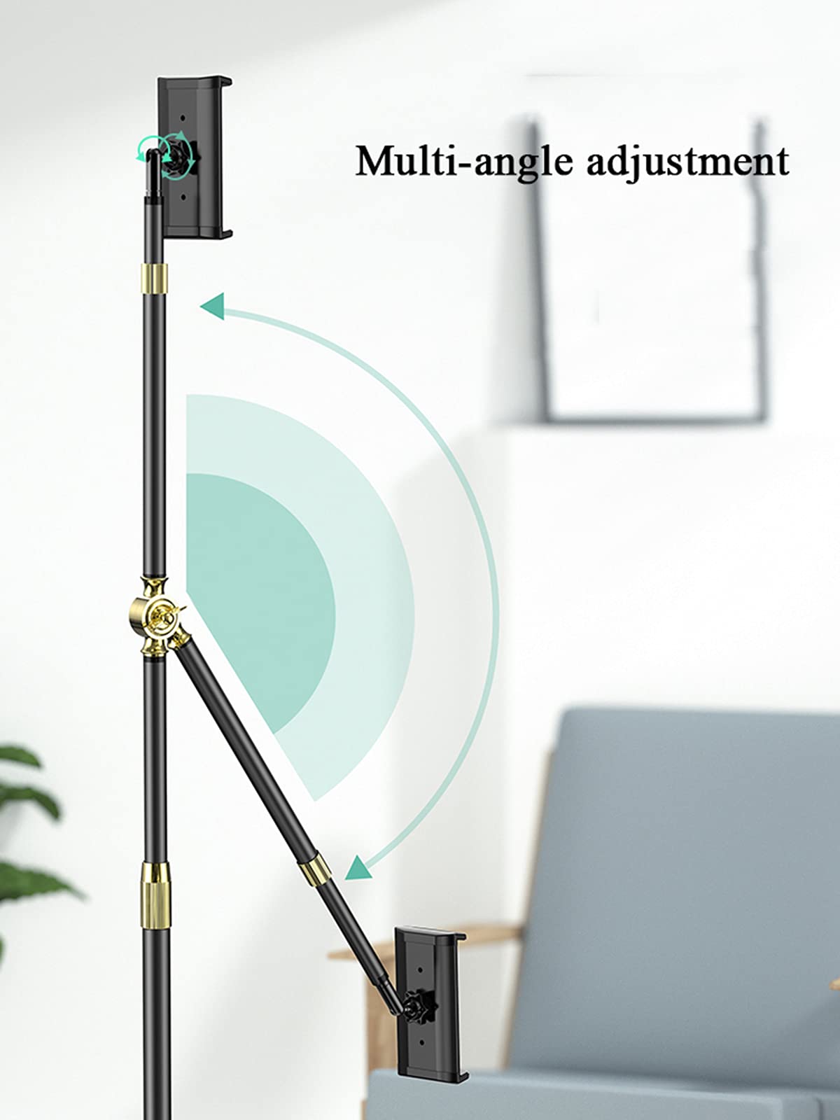 Soporte de Suelo para iPad, con Bandeja y Base Estable, Ángulo Altura Ajustable Soporte de Pie para Tablet de 4,7 – 13 Pulgadas,Plata