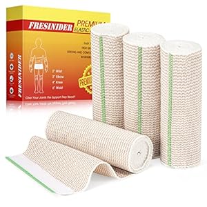 FRESINIDER Premium Elastic Bandage Wrap, 4 Pack 6″ Cotton Latex Free Compression Bandage Wrap with Touch Closure at Both Ends, Support & First Aid for Sports, Medical, and Injury Recovery