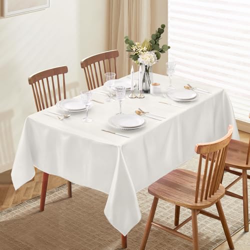 Horbaunal Ivory Satin Tablecloth 60 x 120 Inches Rectangle Table Cloth Bright Silky Table Cover Overlay Dining Tablecloths for Wedding Party Banquets by Horbaunal - Used condition - Image 5