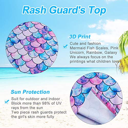 Image of Girls Summer Swimsuit 2 Piece Rashguard Set Cute Mermaid Scales Beach Breathable Bathing Suit with Sun Protection 4-5 Years