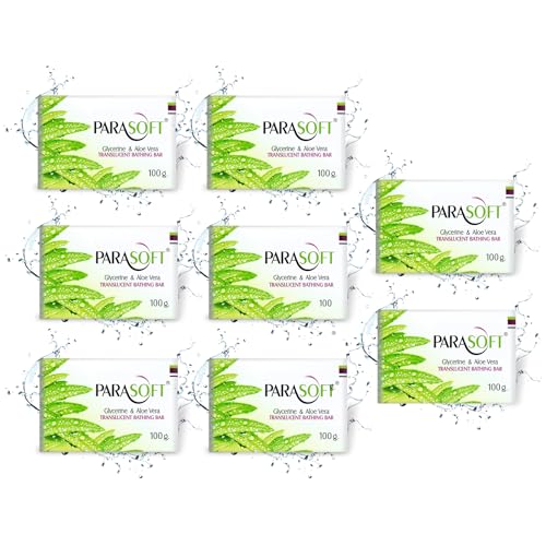Image of Parasoft Moisturizing Bathing Bar - 100g with Aloe Vera, Glycerine & Vitamin E - For Dry, Sensitive & Normal Skin | Daily Nourishing Soap (Pack of 8)