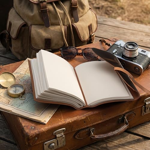 Image of Leather Journal 5X7 for Men & Women, Vintage Handmade Notebook with 240 Pages, Unlined Writing Diary, Travel Scrapbook, Sketchbook, Planner & Gift Idea