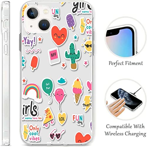 Fumify Aesthetic Iphone 14 Case For Girls Women,Vintage Collage Sticker Pack Pattern Soft Tpu Bumper Protective Wireless Charging Supported Cover For Iphone 14 #TOP3