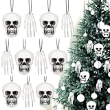 Poen 24 Pcs Mini Horror Christmas Skull Hanging Tree Gothic Ornament Skull Plastic Mini Christmas Small Skeleton Head Decoration Spooky Xmas Hanging Ornament for Xmas Party Supplies