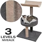 Animooos - 3-Tier Carpeted Cat Tree with Scratching Post, 30" Height, Gray and Beige