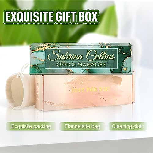 Image of Name Plate for Desk, Desk Name Plate Personalized, Office Decor for Women Men, Acrylic Desktop Accessories, Office Gifts for Boss Nurse Teacher Coworker, Employee Appreciation Gift (Green Coast B)