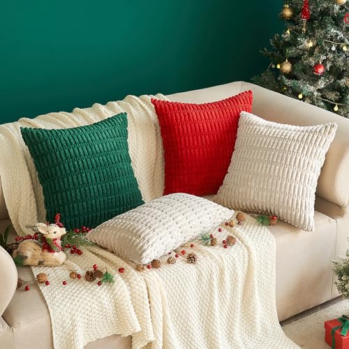 MIULEE Pack of 2 Corduroy Cream White Square Christmas Cushion Cover 45x45 cm 18x18 inch Boho Decorative Throw Pillowcase for Living Room Sofa Bedroom - Image 4