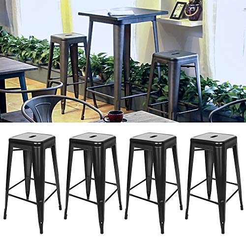 Tabouret de Bar Industrielle Lot de 4, Tabouret Haut 76cm Metal et Bois 150 KG, Ne Besoin d'installer (Noir, 4)