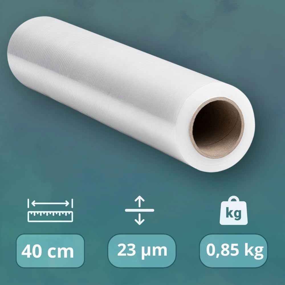 RAGO® Film Transparente para Embalar 150m I Rollos de Plastico 900g I Film para Embalar I 7,5 x 7,5 x 40 cm I Papel film I Rollos de Plastico para Embalar 0,9 Kg