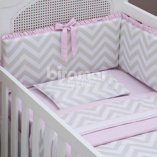 Biramar Baby Kit Enxoval Para Berço Brooklyn Chevron Cinza/Rosa 10 Peças Rosa