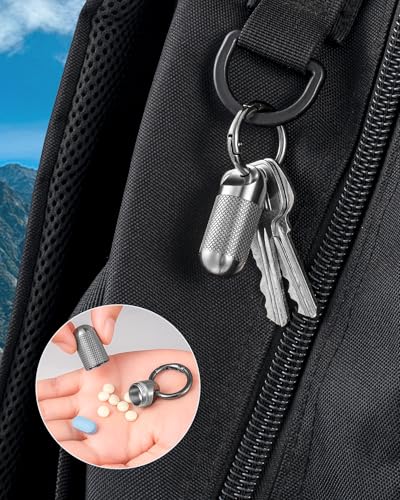 Image of TISUR Titanium Keychain Pill Holder Small Metal Pill Case | Portable Waterproof Pill Container,Travel Pill Bottle Box for Purse