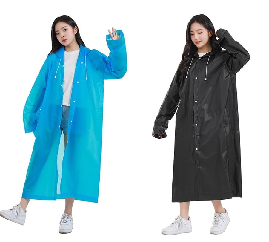 Image of Rain Ponchos for Adults, Reusable PEVA Rain Coats for Women Men Waterproof Lightweight Long Rain Jackets with Hood