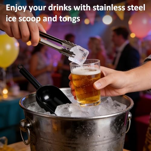 Image of Juome 6oz Stainless Steel Ice Scoop for Freezer with Magnetic Holder, Metal Ice Scoop for Ice Machine, Small Ice Cube Scooper for Freezer Bin for Ge Profile Opal 2.0 Nugget Ice Maker (Black)