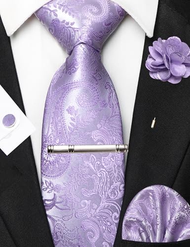 Image of JEMYGINS Mens Tie and Lapel Pin Necktie Pocket Square Cufflinks and Tie Clip Sets for Business Casual 5PCS