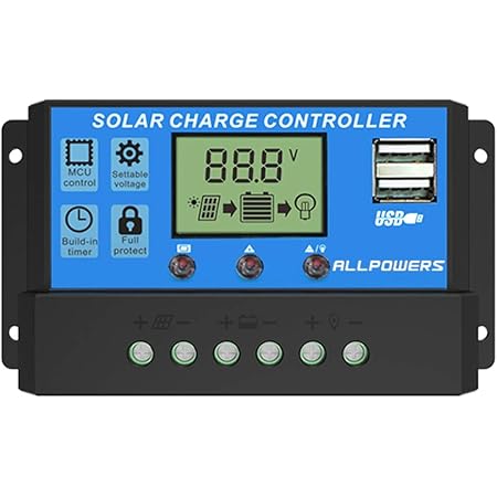 ALLPOWERS 20A Solar Charger Controller Solar Panel Battery Intelligent Regulator with USB Port Display 12V/24V
