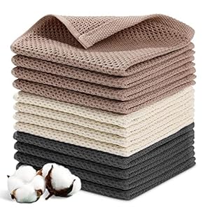 YUTUY Theedoeken,12pcs Vaatdoeken,100% Katoen Keukendoeken,Droogdoeken,Poetsdoeken Zacht en Duurzaam,Sterke Absorptie,Wasbaar of Machinewasbaar Microvezel Reinigingsdoeken-34 * 34cm