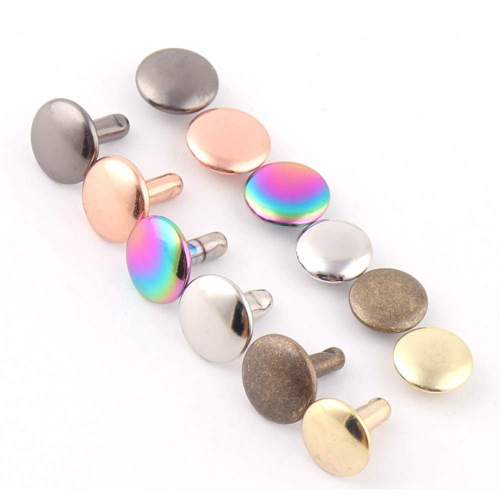 10mm Rainbow Double Cap Rivets,Metal Button Round Rose Gold Rapid Rivet,Rivet Studs for Purse Bags Handbags Shoes Belts Leather Craft DIY (Gunmetal 100pcs)