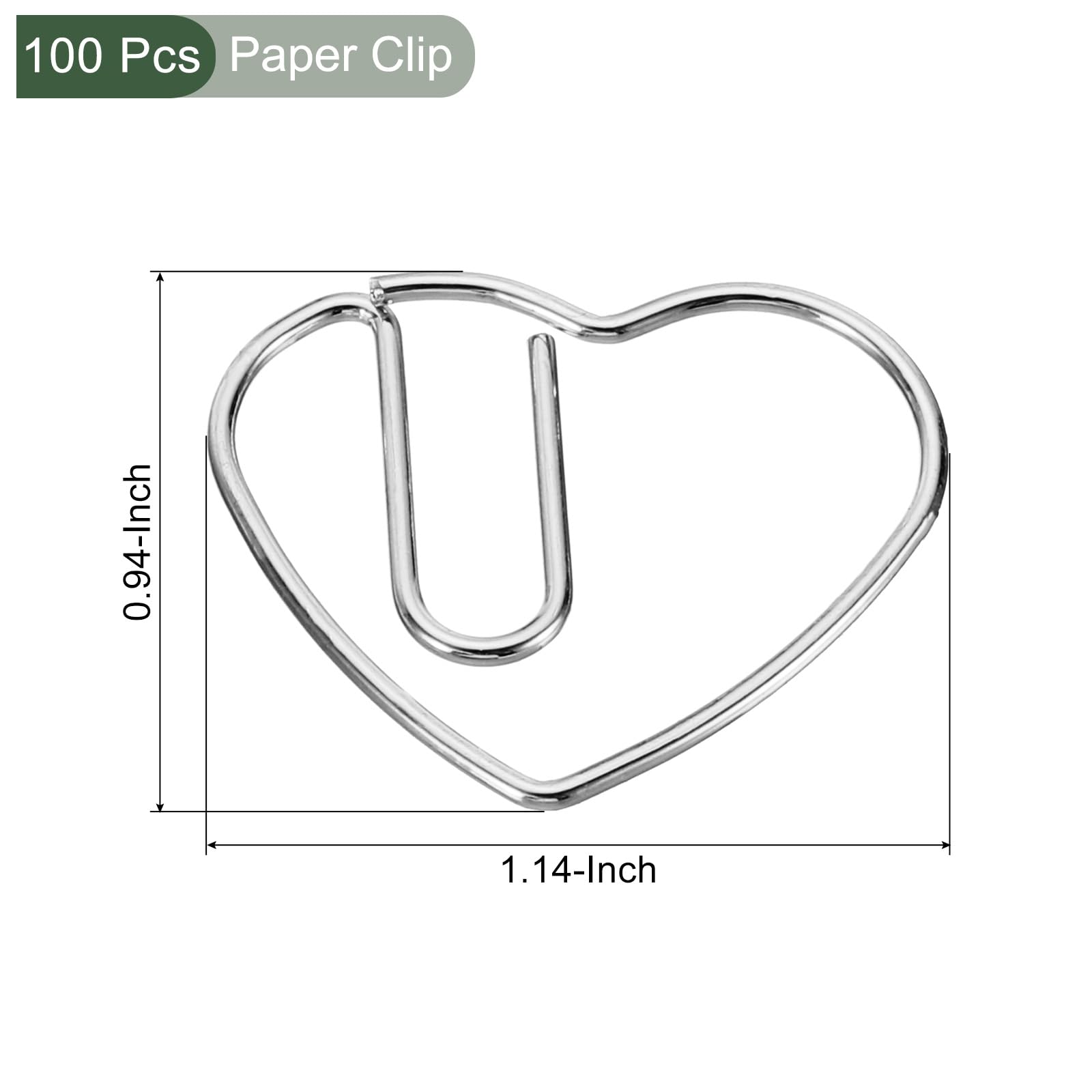 YOKIVE 100 Pcs Paper Clip, Heart-Shaped Clips, Keep Table Neat, Great for Office Art, Home, Daily Use (Silver Tone, 1.1-inch) - Image 2