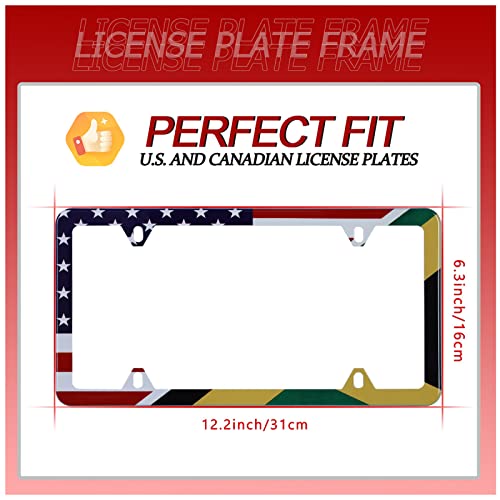 Jamaica Flag With Half American Flag License Plate Frame 1 Pack Stainless Steel Car License Plate Cover Accessory Rustproof Personalize Decor 12.3" X 6.3" With 4 Holes Screw For Men Women Gifts #TOP5