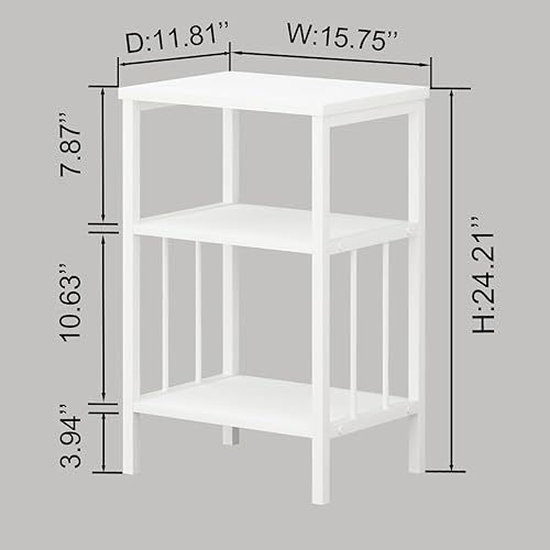 Miniatura 3 de LVB Juego de 2 mesas auxiliares pequeñas blancas, moderna mesita de noche delgada con estante de almacenamiento, mesita de noche estrecha de metal