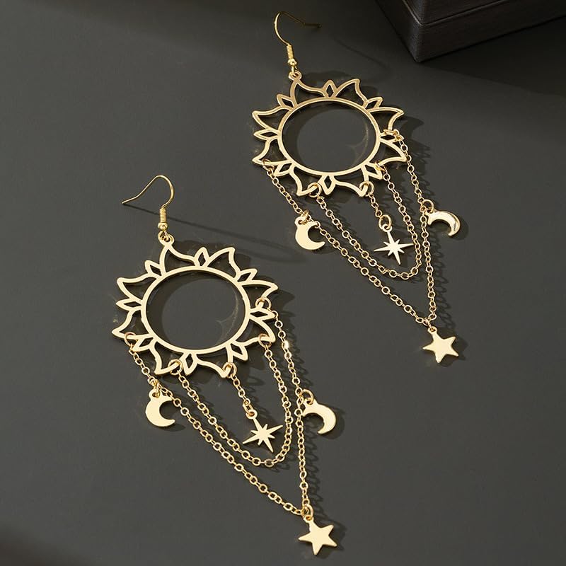 Celestial Drop Dangle Earrings, Sun Moon Star Planet Design, Boho Style Earrings, Statement Fashion Christmas Jewelry Gift for Women - Image 2