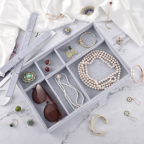 Ice Gray Plush Velvet Stackable Jewelry Display Trays Showcase Jewelry Organizer Storage Trays (12 Grids) #TOP3