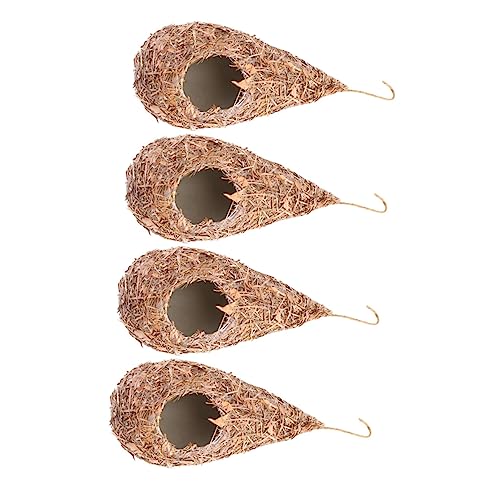 Mikikit 4Pcs Premium Hanging Bird Nest Artificial Grass Weaving Bird House for Balcony Durable Outdoor Decor for Garden Patio for Bird Breeding Shelter