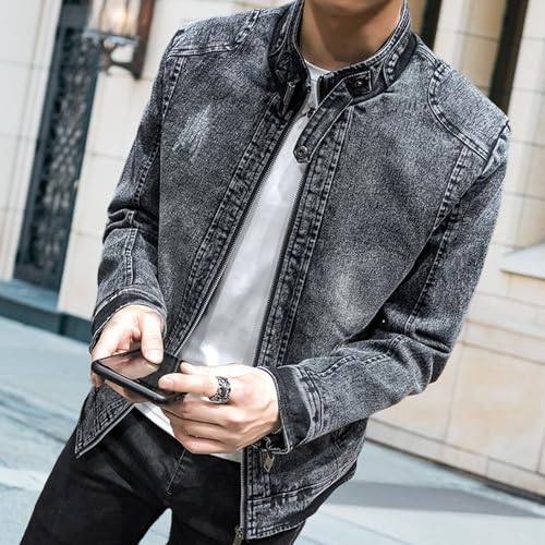 Chaqueta denim para hombre estilo vintage cuello mao miniatura 3