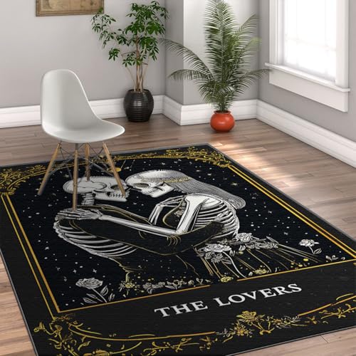 Tapis squelettes et fleurs antidérapant à poil bas lavable en machine - 4