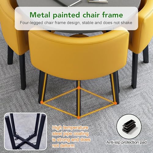 Image of Round Faux Marble Reception Table and Chairs Set, Dining Table Set for 4, Space Saving Reception Desk for Home and Apartment, Office, Conference Room, Lounge