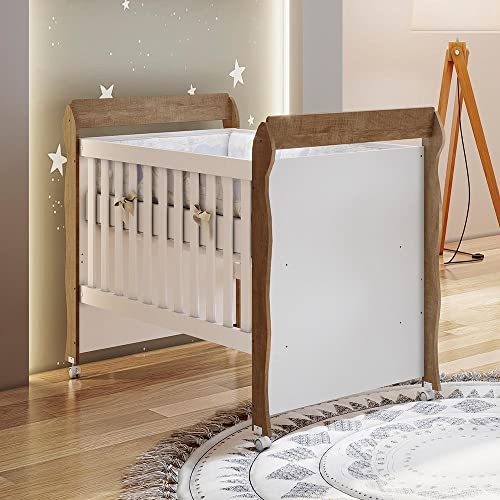 Quarto de Bebê Ariel Berço Mini Cama Mirelle Cômoda Infantil com Porta Branco Amadeirado Carolina Ba