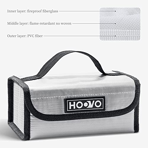 Hoovo Lipo Battery Bag, Fireproof Explosionproof Lipo Battery Storage Protector Guard Safe Bag For Dji Battery/Rc Battery - 2 Pack, 180 * 105 * 80Mm, Accommodate 4Pcs Battery #TOP2