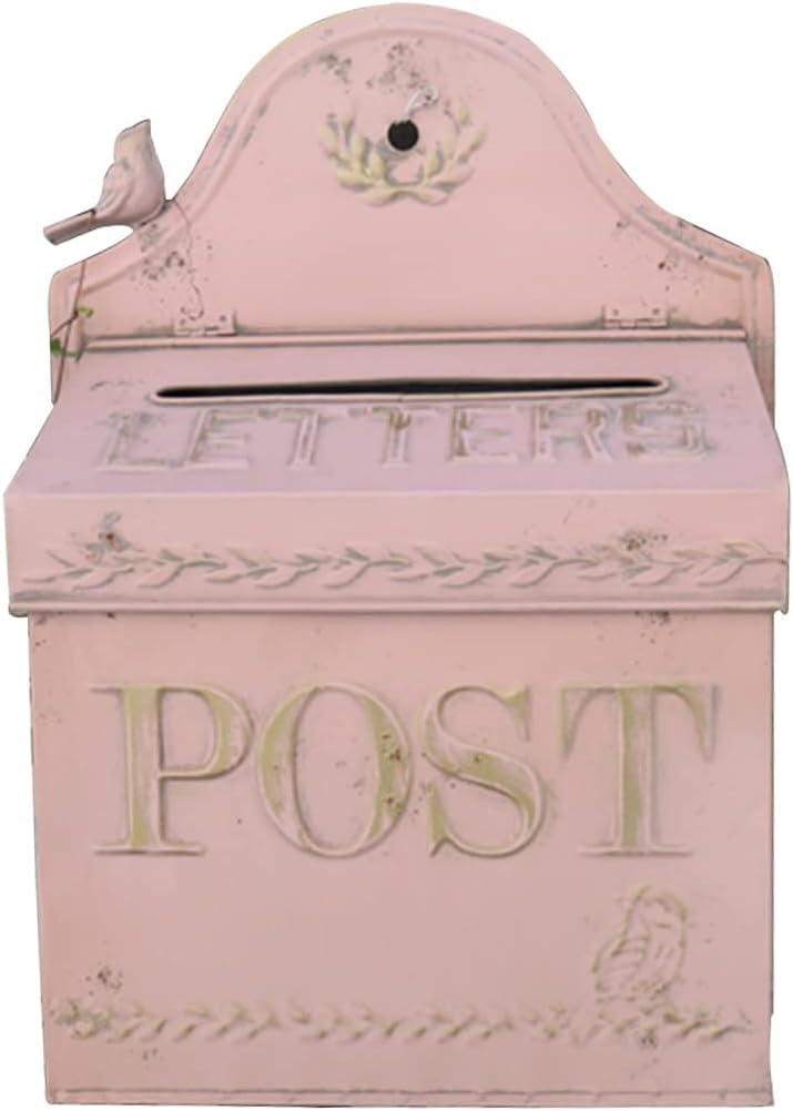 mailbox Wall-Mount Mailboxes Vintage Style Iron Mail Box，Wall Mount, for Home Office Indoor Outdoor Entryway Gate Decoration (Color : Pink, Size : 29x13x41.5cm)