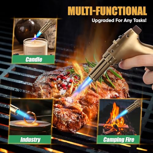 Image of KOACKL Dual Flame Butane Torch Lighter, Refillable Kitchen Torch, Adjustable Flame with Ignition Lock Mini Blow Torch for Cooking, Creme Brulee, Soldering, Welding (Butane Gas Not Included)