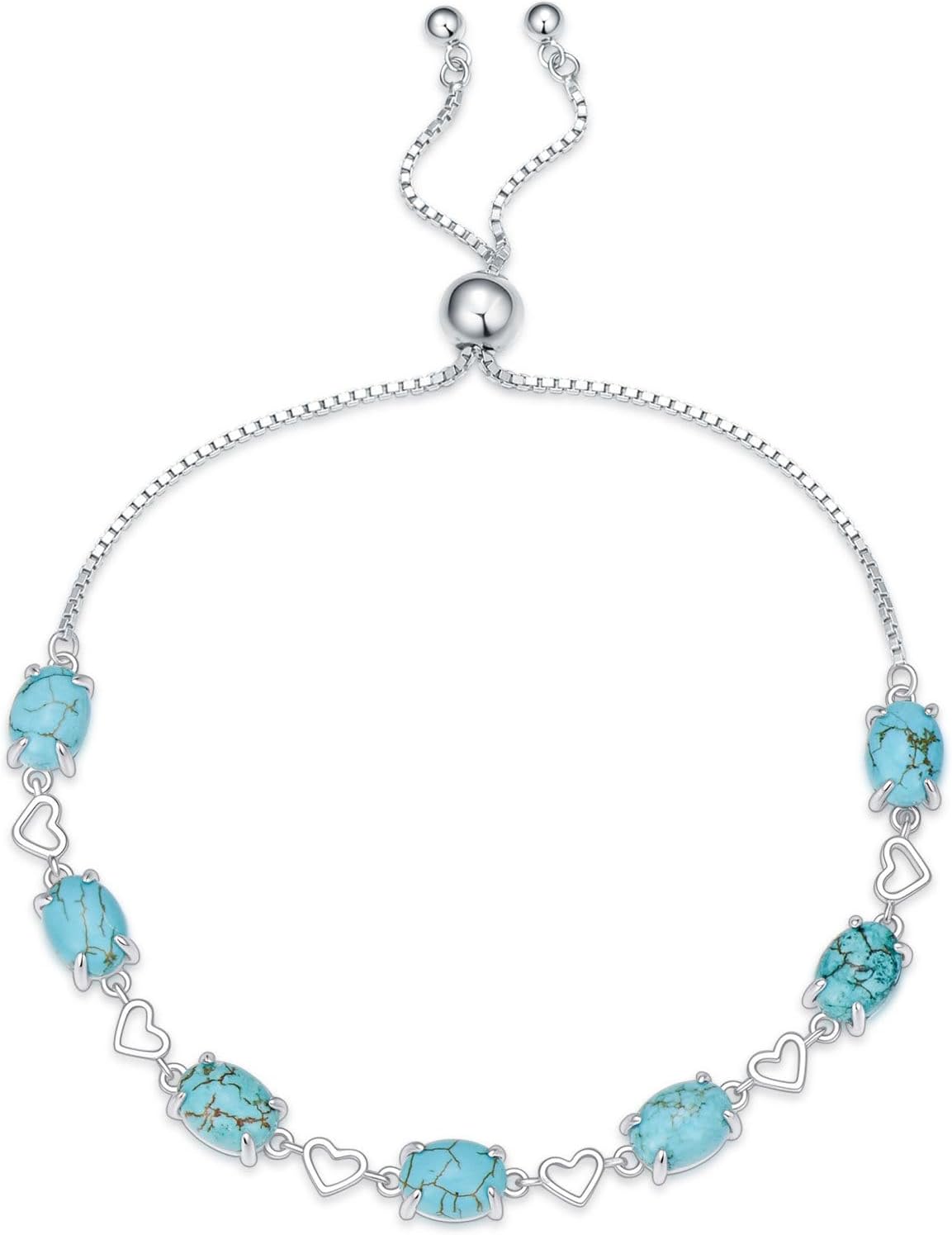 Turquoise Link Bracelet 925 Sterling Silver Oval 6x8mm Genuine Turquoise Gemstone Adjustable Bracelets Jewelry for Women