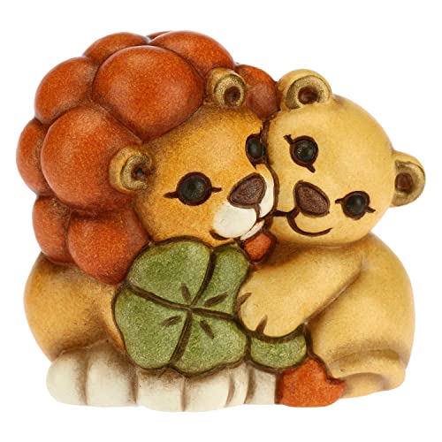 DIMENSIONI: 4,9x3,1x4,6 cm h THUN - Mini Coppia Leoni con Quadrifoglio Portafortuna - Ceramica - Linea Natale - Living, Arredare la Casa - 4,9x3,1x4,6 cm h