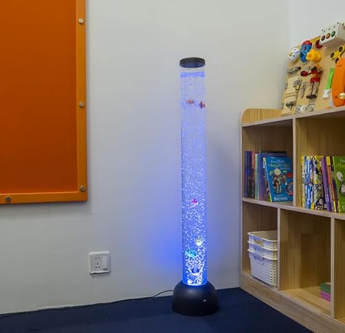3.3ft Sensory Bubble Tower Fish Lamp,7-Color LED Change with Floating Plastic Fish and Remote - Aquarium Night Light for Sensory Rooms, Stress Relief, Special School & Clinic
