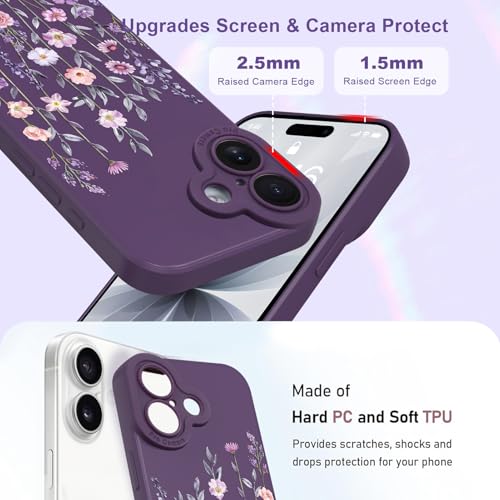 Image of Designed for iPhone 17 Case Flower for Women, Dark Purple | Cute Floral Pattern Liquid Silicone Phone Case [Full Camera Protection] Slim Soft TPU Protective Cover