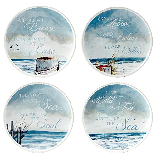Unknown1-6-Canapeluncheon-Plates-Set-Of-4-X-075-Blue-Multi-Color-OffWhite-Coastal-Casual-Farmhouse-Round-Ceramic-Piece Unknown1 6 Canapeluncheon Plates Set Of 4 X 075 Blue Multi Color OffWhite Coastal Casual Farmhouse Round Ceramic Piece