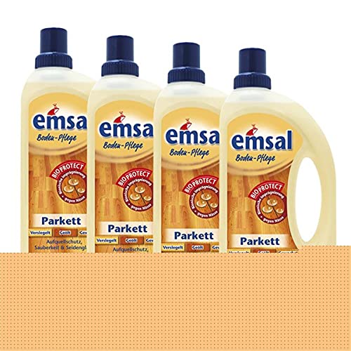 4x emsal Boden-Pflege Parkett 1 Liter mit Bioprotect - Aufquellschutz, Sauberkeit & Seidenglanz
