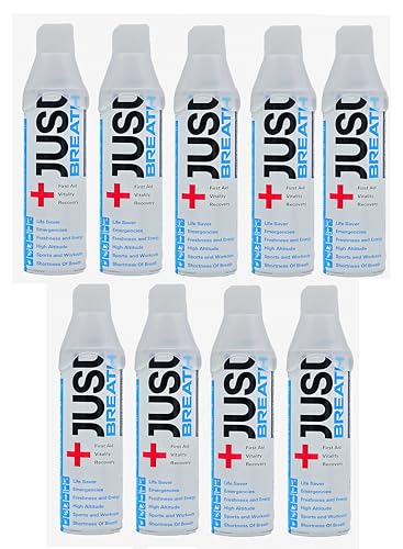 Image of Just Breath Liquid Oxygen Drops /Portable Oxygen Can /Respiratory Support for Health, Recovery, Sports, Outdoor Performance & Altitude /Fresh Pure Natural Canned Oxygen (Pack Of 9)