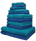 Betz 12-TLG. Handtuch-Set Palermo 100% Baumwolle 2 Liegetücher 4 Handtücher 2 Gästetücher 2 Seiftücher 2 Waschhandschuhe Farbe blau und Petrol