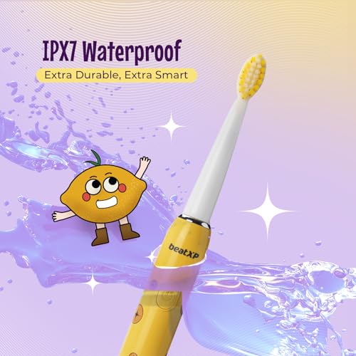 Image of beatXP Jiggle Sonic Electric Toothbrush For Kids With 2 Brush Heads & 3 Cleaning Modes|Rechargeable Electric Toothbrush|20500 Strokes /Min With Long Battery Life (Yolky Yellow), 1 count