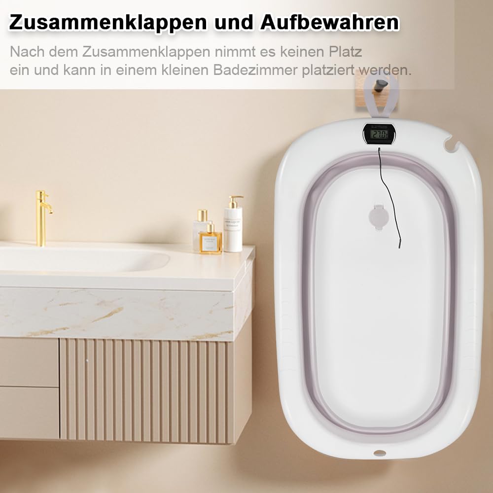 Baignoire pour bébé pliable XXL avec coussin antidérapant et thermomètre