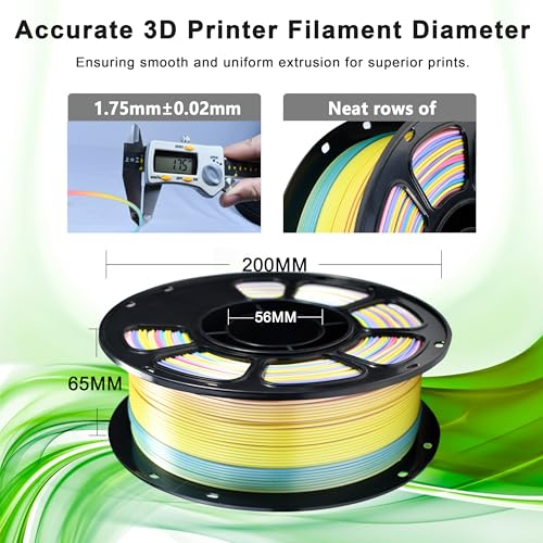 Image of iBOSS Silk Mini Rainbow PLA+ Filament, Multicolor Shiny 3D Printer Filament 1.75mm + /- 0.02mm, Fast Color Change Each 8 Meters, 1kg /2.2lbs, PLA Plus Silk Mini Rainbow Filament